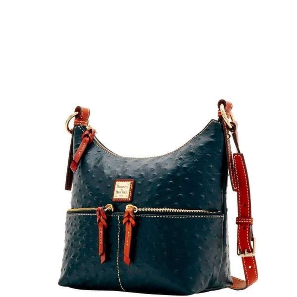 Dooney Bourke Black Ostrich Crossbody Shoulder Bag - Picture 2 of 6